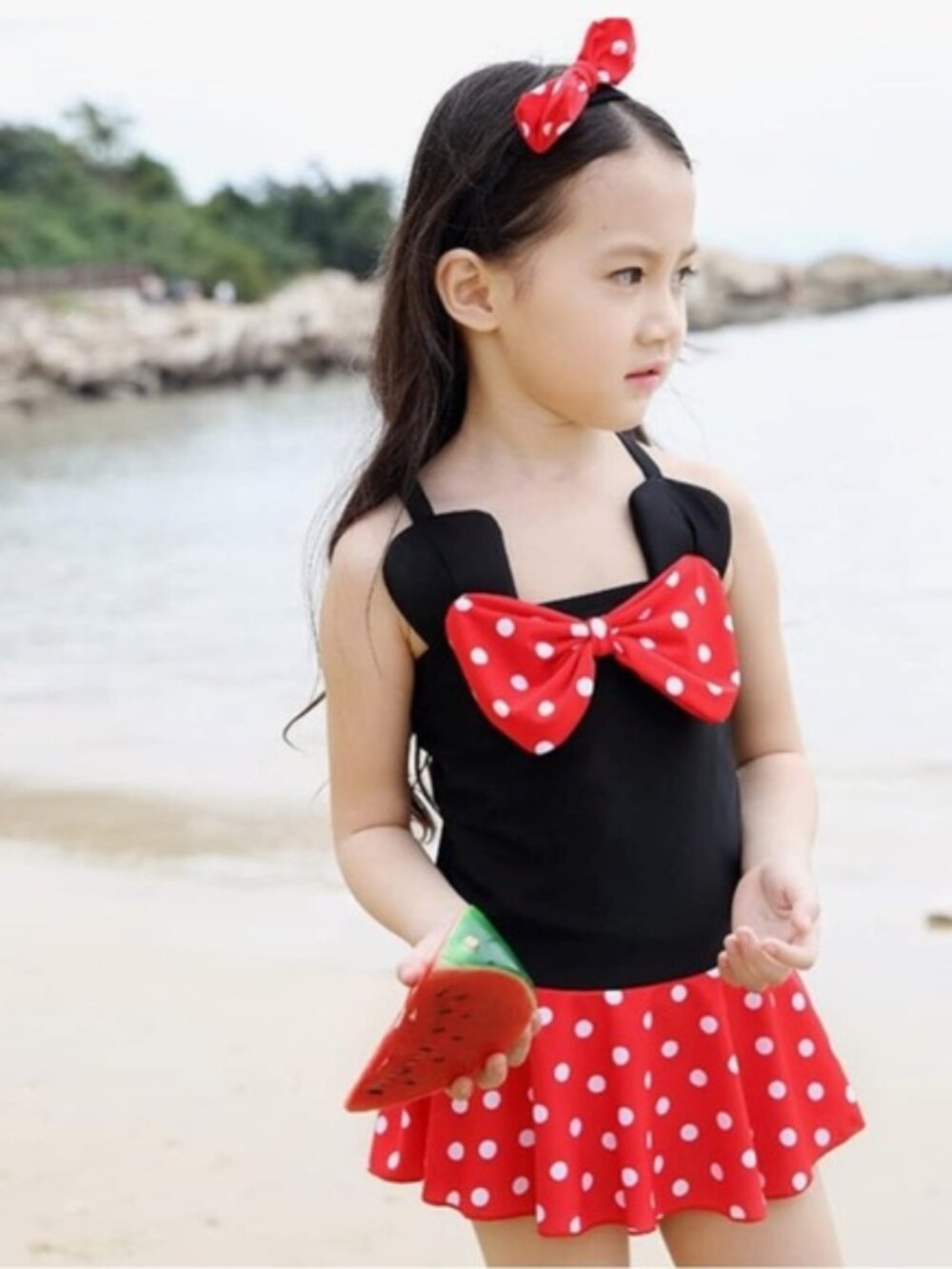Minnie Mouse Influenced Swimsuit Headband Set Size 2-3Y